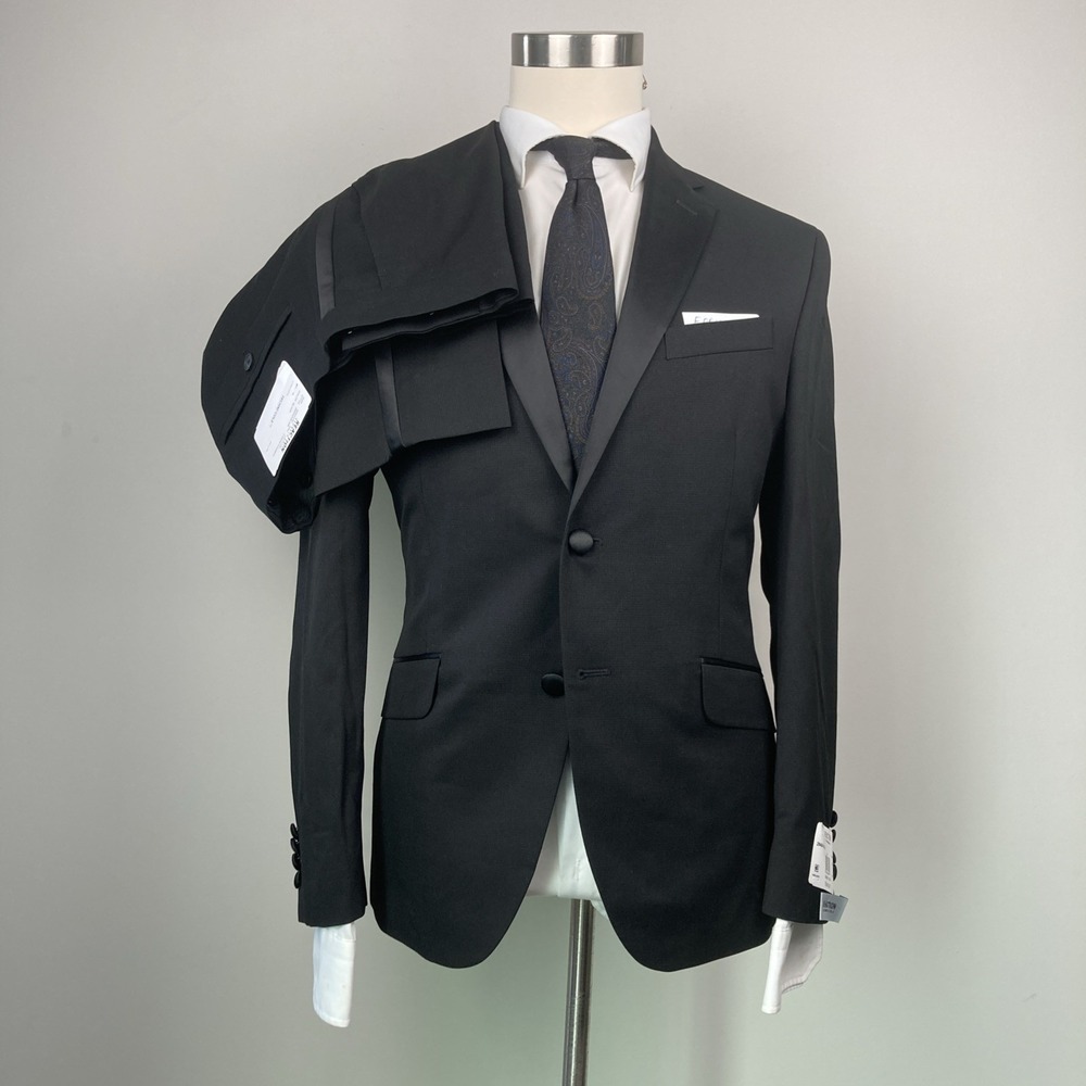 Kenneth Cole Reaction Mens 2-pc Tuxedo Jacket Slim Fit 42S Pants 36W 30L Black - Picture 8 of 14